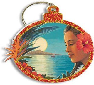 Hawaiian Gold Foil Trimmed Christmas Ornament Aloha Moonrise   Decorative Hanging Ornaments