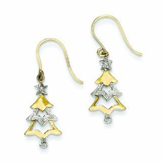Genuine 14K Yellow Gold Diamond Christmas Tree Dangle Earrings 2.15 Grams of Gold Jewelry