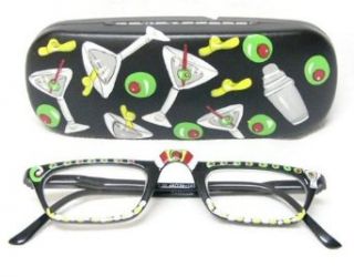 Cute, Fun and Festive Martini Glasses Olive Cocktail Party Handpainted Half Eye Readers Reading Glasses with Matching Hand Painted Case (+2.25) Clothing