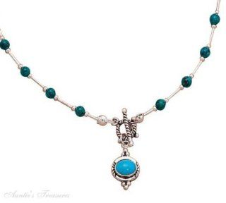 Sterling Silver Turquoise Beaded Toggle Choker Necklace Turquoise Pendant Jewelry