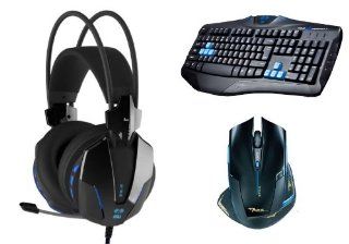 Cyanics E Blue Gaming Gear Bundle set, Mazer Gaming Mouse Mice USB Wired Optical Mouse 2400 DPI, Combatant X Advanced Gaming Keyboard,Cobra Type II 705 Gaming Headset Computers & Accessories