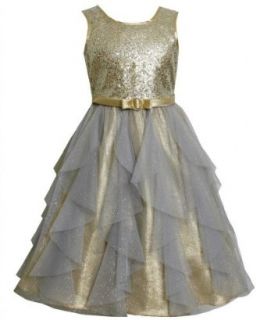 Gold Sequin and Glitter Vertical Cascade Mesh Lame Dress GD4BY Bonnie Jean Tween Girls Special Occasion Flower Girl Holiday BNJ Social Dress, Gold Clothing