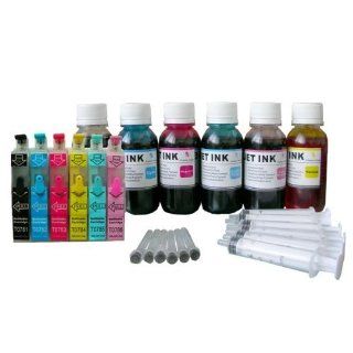 iE Set of Refillable ink cartridges and an Extra set of high quality refill ink bottles 100ml per color, total 600ml 98 / 99 For Epson Artisan All in one 600 700 710 725 730 737 800 810 835 837 Electronics