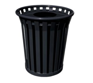 Witt Industries 36 Gallon Outdoor Trash Can w/ Flat Top Lid & Anchor Kit, Black