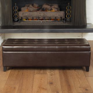 Home Loft Concept Mission Bonded Leather Tufted Storage Ottoman Bench
