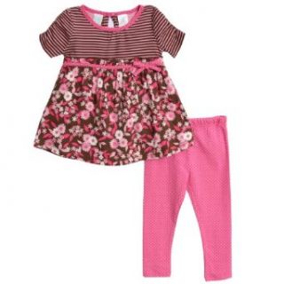 Baby Togs Infant Baby Girls 2 Piece Pink Floral Print Top Polka Dot Leggings Set Clothing