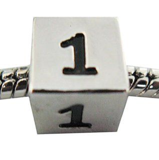 Number 1 (ONE) Charm Bead   Fits Euro Style Bracelets   Major Brand Compatible Bead Charm Jewelry