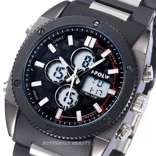 Mens Black Classic Digital LED Analog Sport Stainless Steel Boy's Quartz Watch From Thailand. 