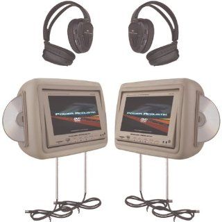 POWER ACOUSTIK HDVD 9BG 8.8 inch Preloaded Universal Headrest Monitors with Twin DVD Combo and Headphones (Beige)  by POWER ACOUSTIK  Vehicle Headrest Video 