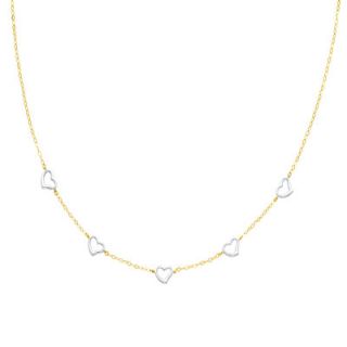 Precious Stars 14K Solid Gold Two Tone Heart Link Necklace