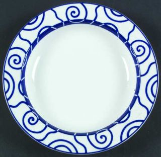 Crate & Barrel China Blue Spiral Large Rim Soup Bowl, Fine China Dinnerware   Bl