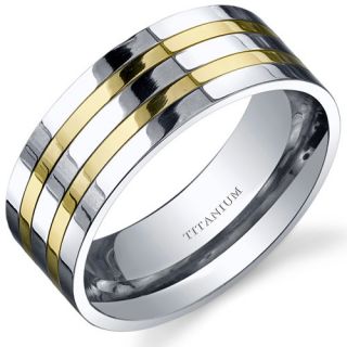 Traditional Mens 8mm Titanium Two Tone Wedding Band Ring