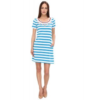 LOVE Moschino Striped Cotton Dress With Beaded Neckline Womens Dress (Blue)