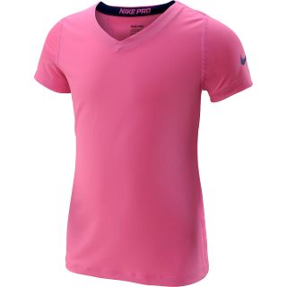 NIKE Girls Pro Core Fitted V Neck Short Sleeve T Shirt   Size Small, Pink