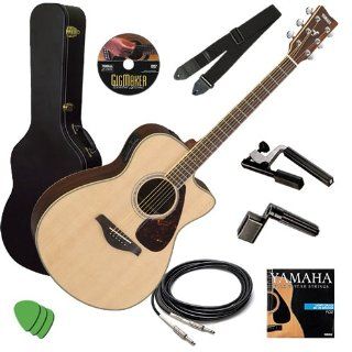 Yamaha FSX730SC Guitar STAGE BUNDLE w/ Hard Case, Capo & Strap Musical Instruments