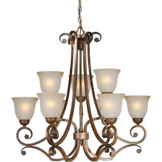 Forte Lighting 9 Light Chandelier with Umber Glass Shades