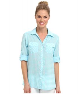 Jones New York L/S Roll Shirt w/ Patch Pockets Womens Long Sleeve Button Up (Blue)