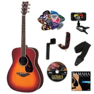 Yamaha FG730S Vintage Cherry Sunburst Acoustic Guitar Bundle w/Legacy Acc Kit (Tuner, DVD&Much More) Musical Instruments