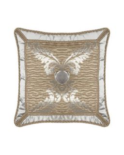 Plisse Pillow with Silk Frame & Velvet Button, 20Sq.