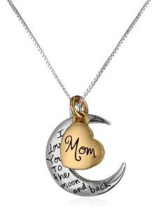 Two Tone "Mom" Pendant Necklace, 18" Jewelry