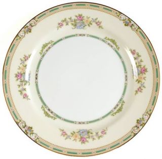 Noritake Alicia Luncheon Plate, Fine China Dinnerware   Tan & Green Edge,Floral,