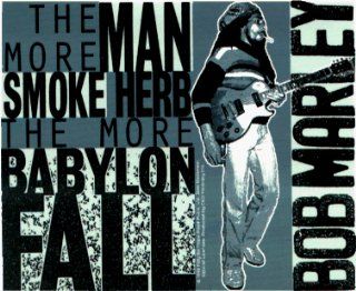 Bob Marley   The More Man Smoke Herb The More Babylon Fall   Greens & Black Rectangle Logo   Sticker / Decal Automotive