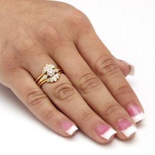 Palm Beach Jewelry Brass Full and Round Diamond Crown Wedding Ring Set