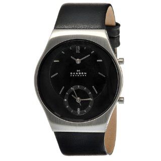 Skagen Midsize 733XLSLB Steel Collection Dual Time Black Leather Watch at  Men's Watch store.