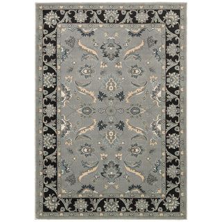Traditional Grey And Black Rectangle Rug (53 X 75)