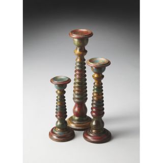 Hors Doeuvres 3 Piece Spectrum Carved Wood Candle Holders Set (Set of