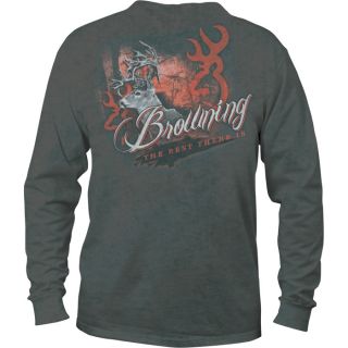 Browning Long Sleeve T Shirt with Red Sky Motif   Dark Heather, Medium