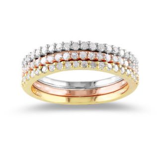 Amour Tri Color Silver Round Cut Diamond Stacking Ring