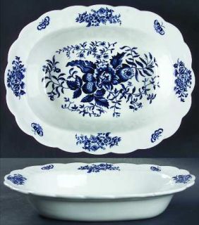 Booths Peony Blue 8 Oval Vegetable Bowl, Fine China Dinnerware   Blue Flowers,