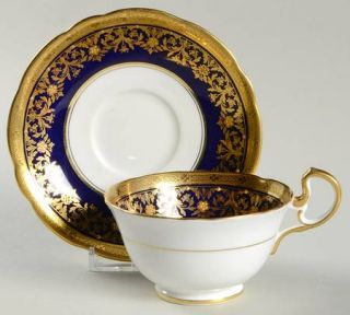John Aynsley Kenilworth Cobalt Blue (Scalloped) Footed Cup & Saucer Set, Fine Ch