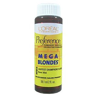 L'OREAL Preference Permanent Hair Color Mega Blondes No. MB5 Lightest Champagne Blonde Base Blue 2oz/59.1ml  Chemical Hair Dyes  Beauty