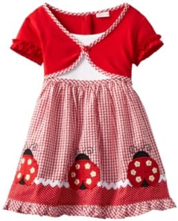 Youngland Girls 2 6X Seersucker Ladybug Twofer Dress, Red, 2T Clothing