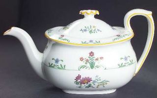 Wedgwood Charleston Teapot & Lid, Fine China Dinnerware   Red&Blue Flowers/Green