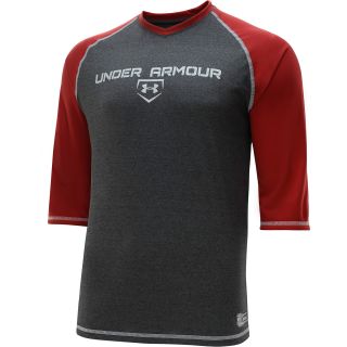 UNDER ARMOUR Mens Baseball 3/4 Sleeve T Shirt   Size 2xl, Red/carbon