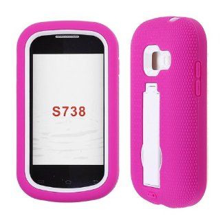Kickstand Case Hot Pink Silicone Skin White Cover Samsung Galaxy Centura/ Discover S738C Cricket Case Cover Hard Phone Case Snap on Cover Rubberized Touch Faceplates Cell Phones & Accessories