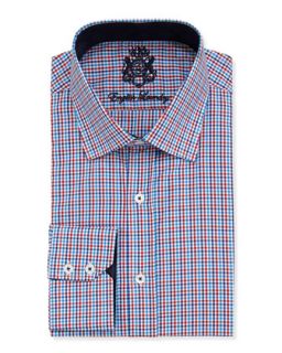 Two Tone Gingham Check Dress Shirt, Red/Blue