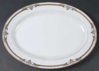Noritake Amiston 13 Oval Serving Platter, Fine China Dinnerware   69540,Tan,Blu