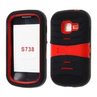 Horizontal Kickstand Case Black Skin Red Cover Samsung Galaxy Centura/ Discover S738C Cricket Case Cover Hard Phone Case Snap on Cover Rubberized Touch Faceplates Cell Phones & Accessories