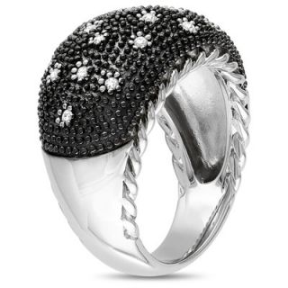 Amour Sterling Silver Rhodium Plated Diamond Black Fashion Ring