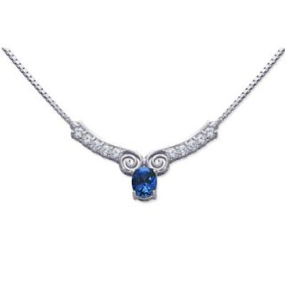 Oravo Chic Oval Shape Created Sapphire and White CZ Pendant Necklace