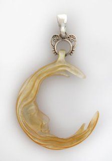 720 Golden Sleeping Moon Shell Pendant / Organic / Silver Jewerly of Bali Jewelry