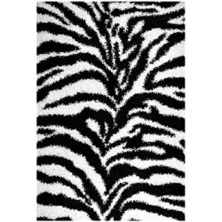 Ottomanson Ultimate Shaggy Grey/Ivory Animal Print Zebra Rug