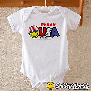 Personalized Patriotic Baby Bodysuits   USA Smiley Face