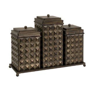 3 Decorative Bronze Finished Metal Storage Boxes on Tray 19.25"  