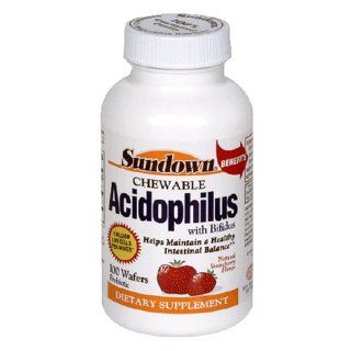 Sundown Acidophilus with Bifidus, Natural Strawberry Flavor, 100 Chewable Wafers (Pack of 4) Health & Personal Care