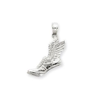 Jewelryweb 14k White Gold Running Shoe with Wings Pendant